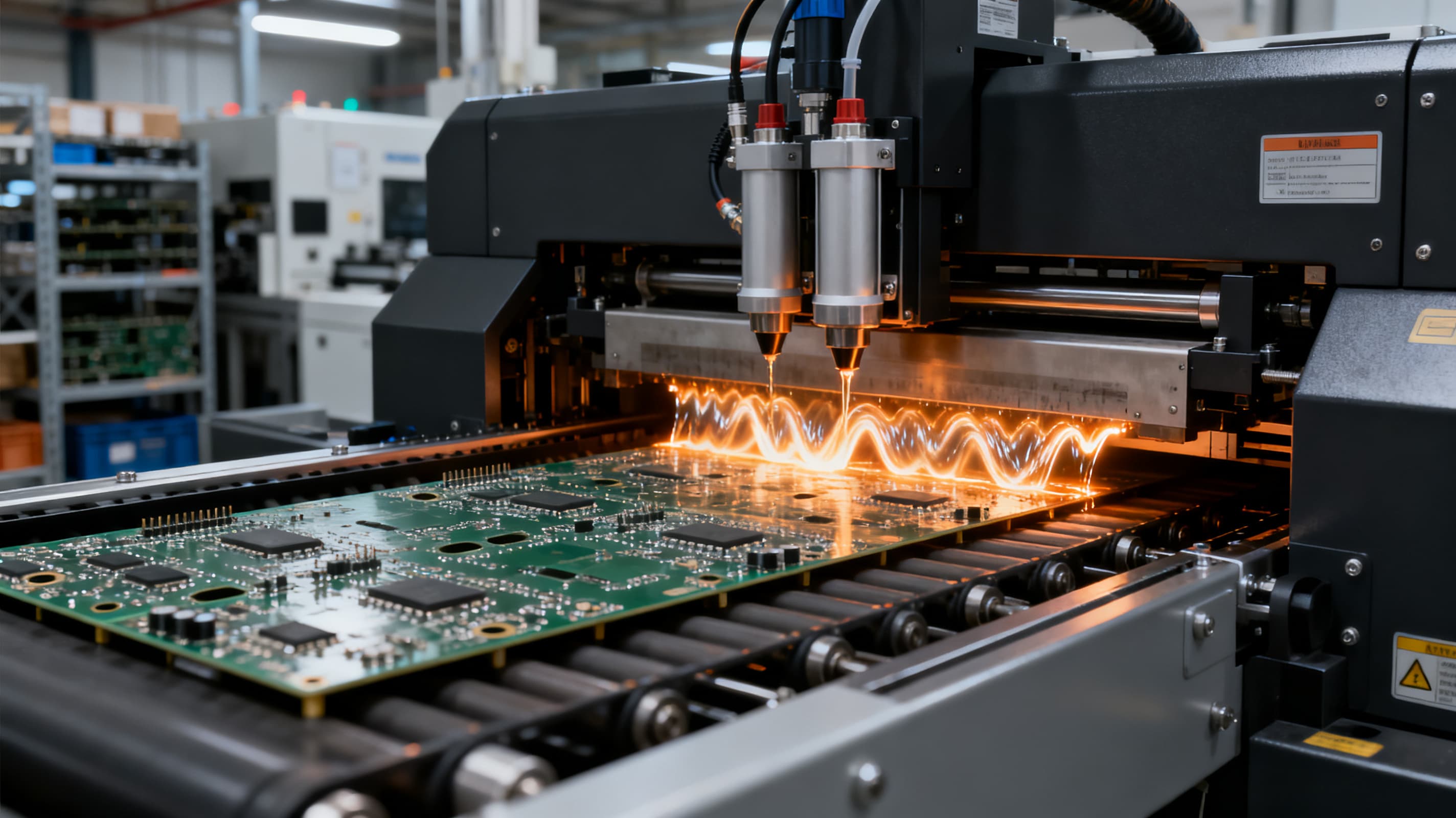 Industrial IoT Through-hole wave soldering — PCB assembly at NovaPCBA EMS factory